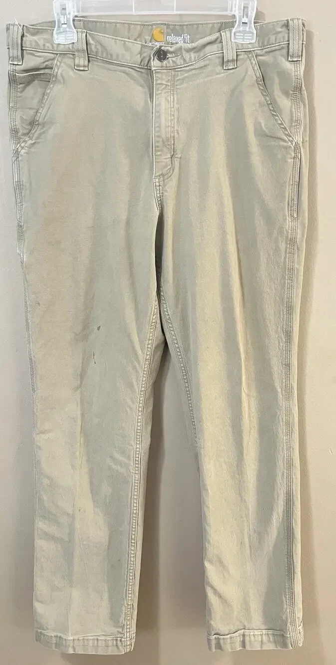 Carhartt 102291 Rugged Flex Relaxed Fit Canvas Work Pants Mens 36x34 Khaki FC AS